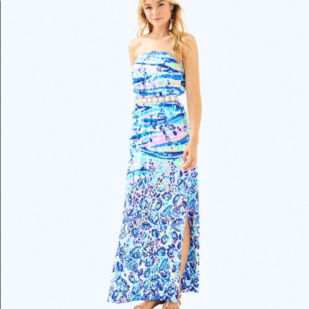 Lilli Pulitzer Mika Maxi Dress Blue Current Chasing Waves